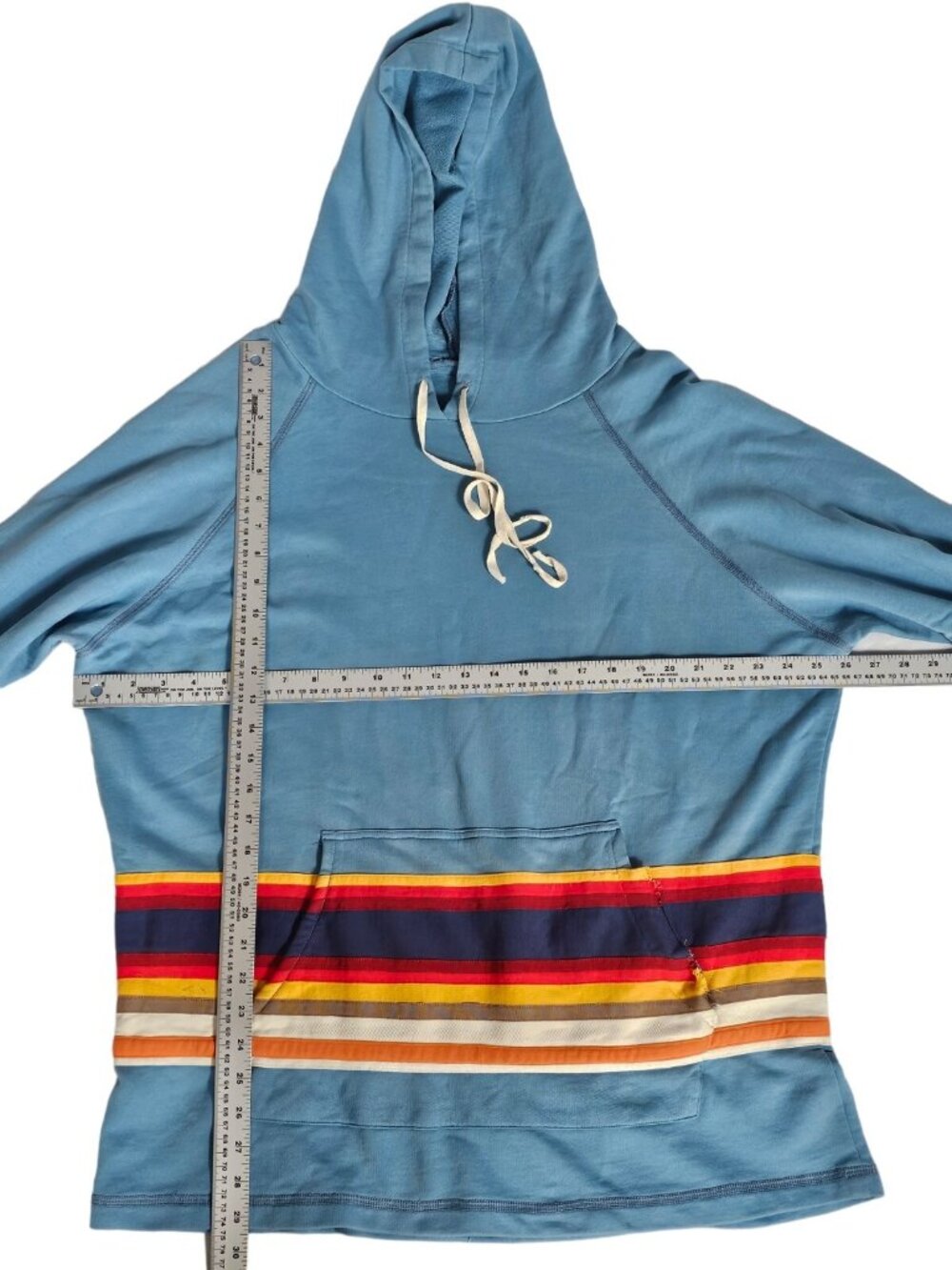 Greg Lauren Striped Crewneck Hoodie Size 3 US Light Blue Multi-Color Cotton